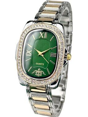 Women's Green Oval Case Adjustable Stainless Steel Waterproof Analog Wrist Watch